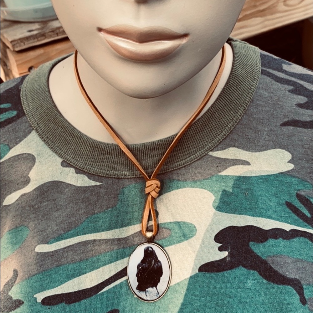 Sold Out Crow Raven Handmade Cabachon Pendant Necklace - Picture 2 of 4